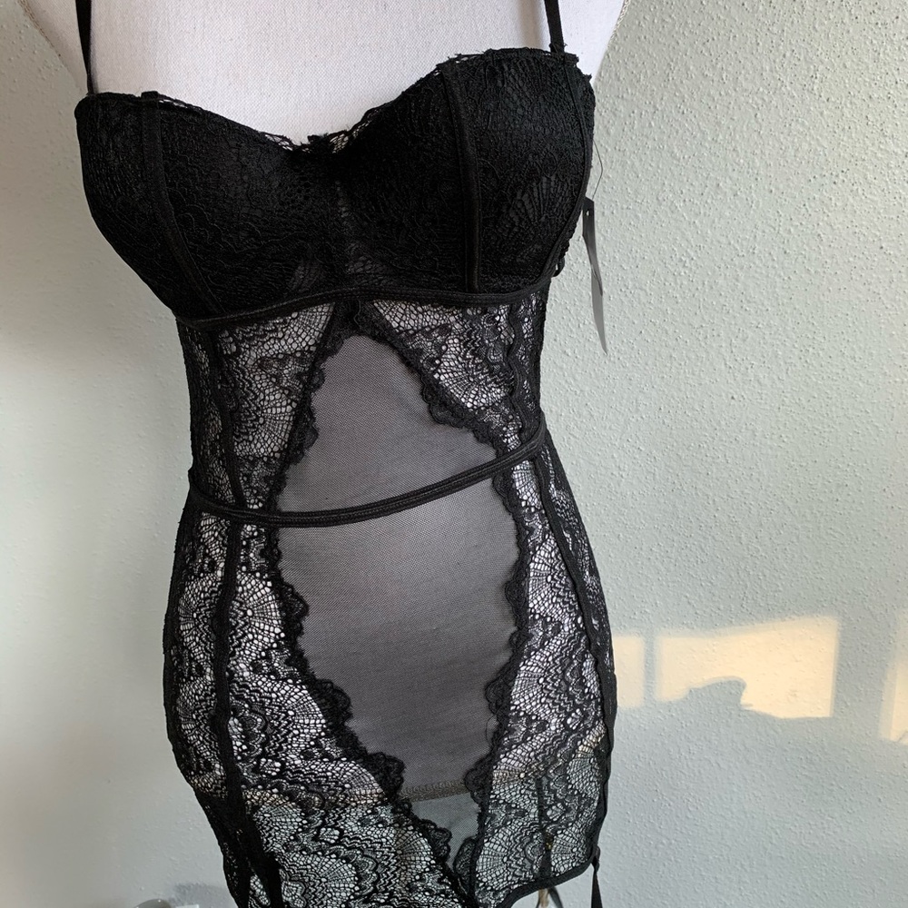 Lingerie Black chemise set‎ with garter straps